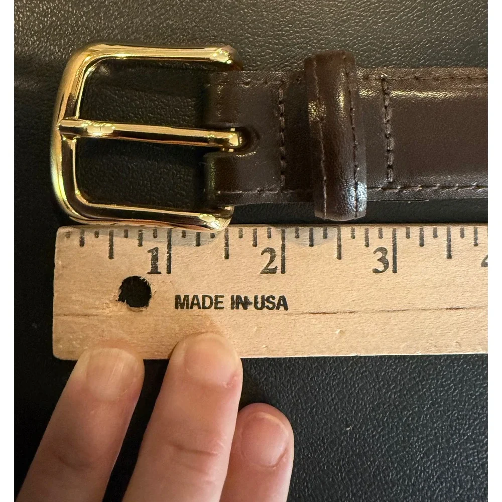 Mens Size 38 Leather Belt Brown‎ Gold Buckle Made in USA Career Preppy Western